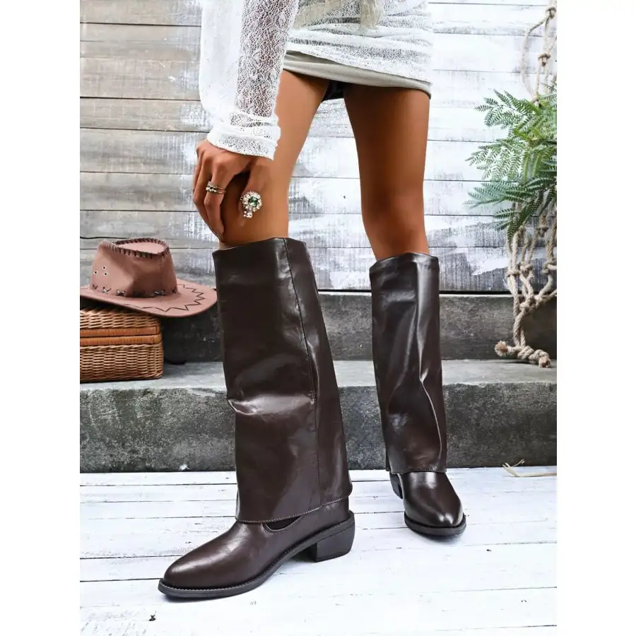 Point Toe Block Heels Boots