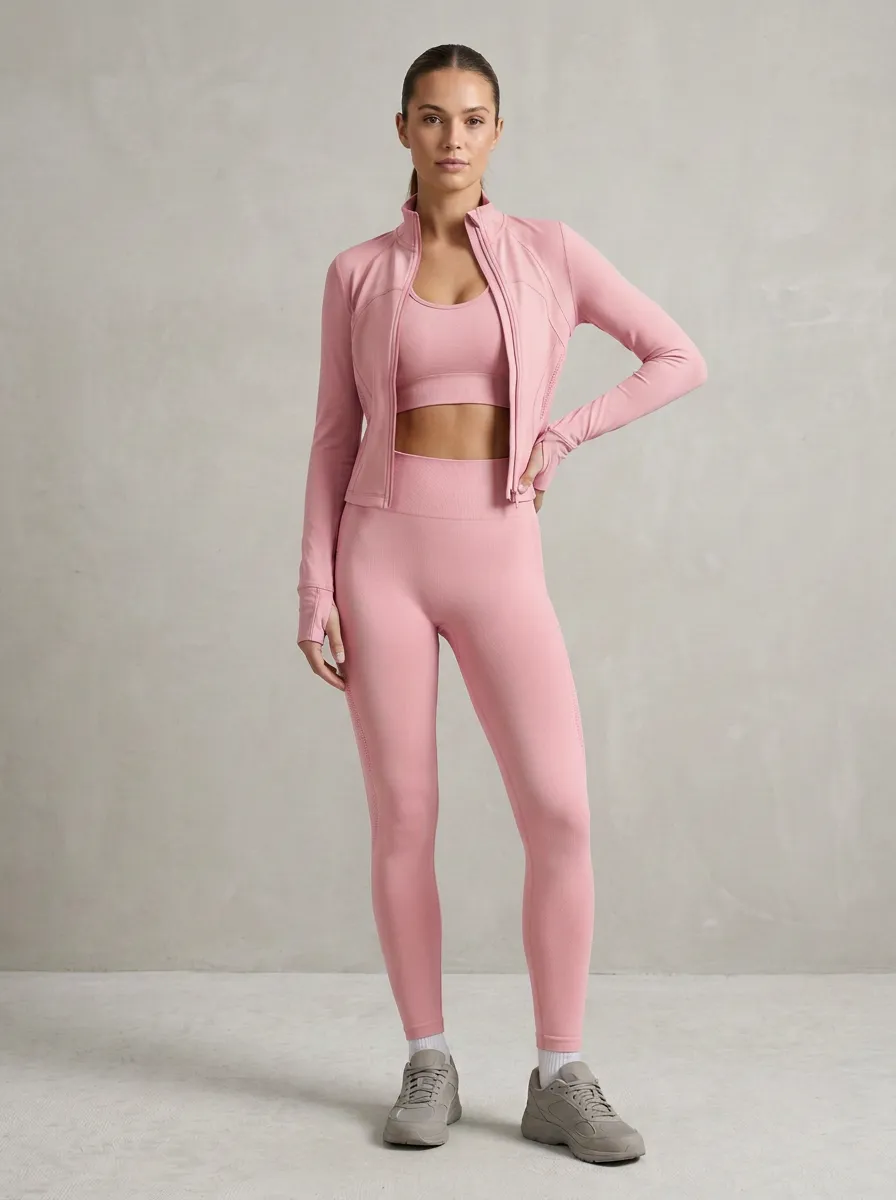 Performance-Inspired Ribbed Texture Seamless Design Wardrobe Women's Three Piece Activewear Set