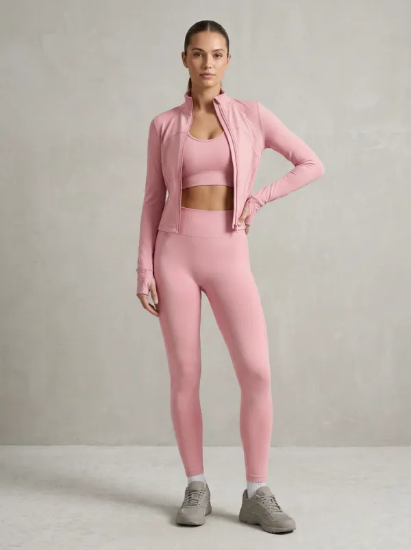 Performance-Inspired Ribbed Texture Seamless Design Wardrobe Women's Three Piece Activewear Set
