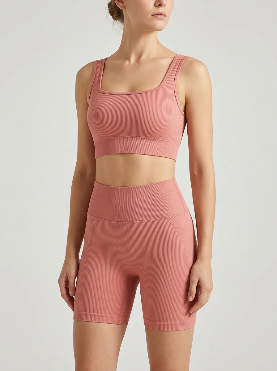 Easy-Wear Ribbed Texture Seamless Design Collection Women's Tank Top And Sports Shorts Set