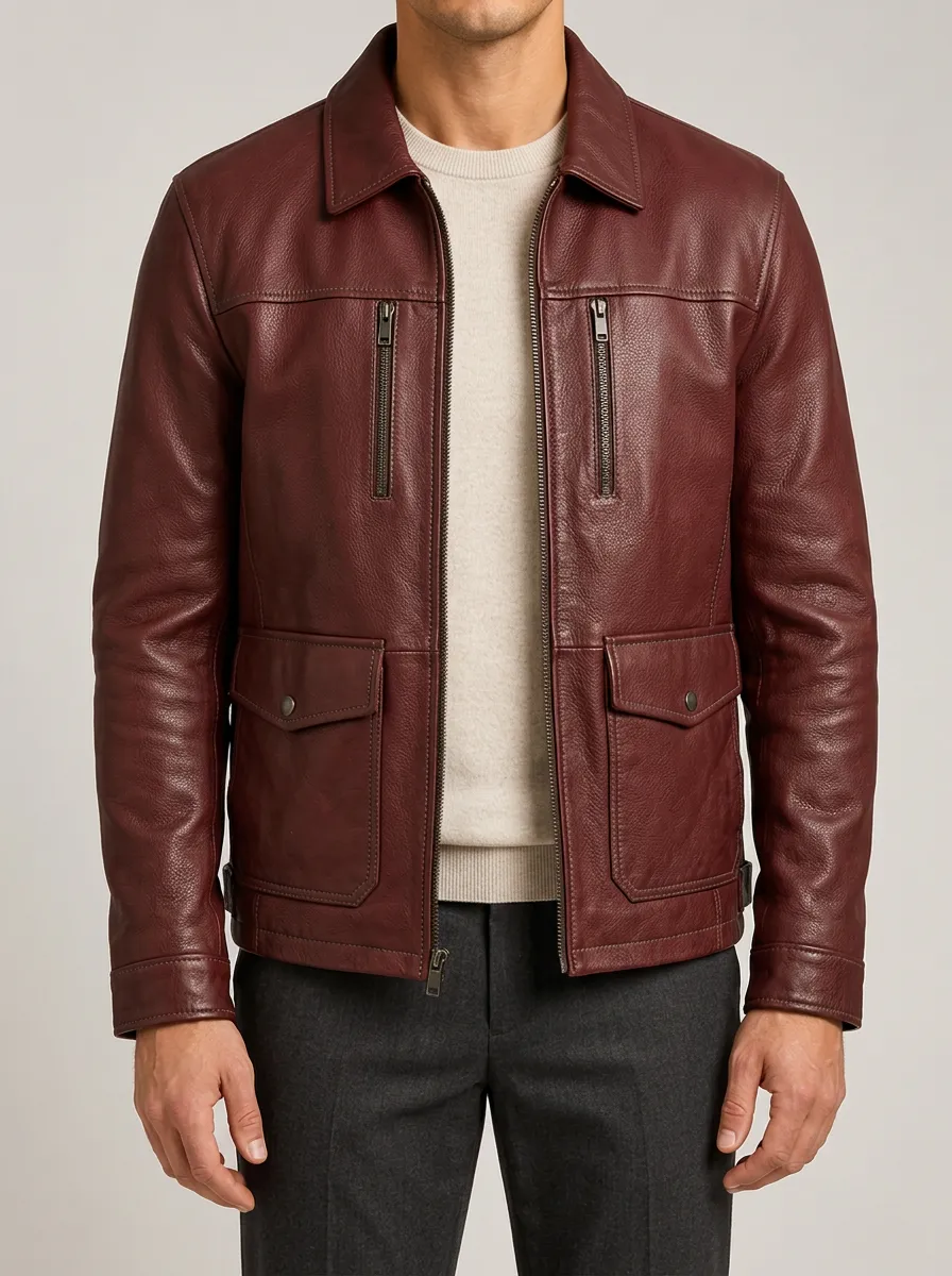 Point Collar Leather Look Jacket
