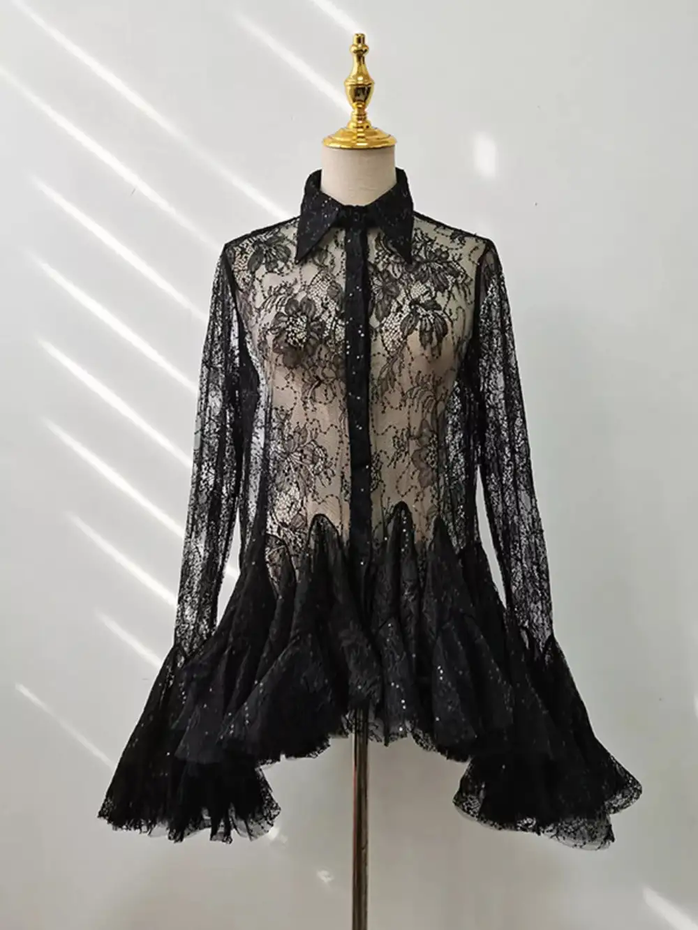 Lace Ruffle Long Sleeve Dress Casual