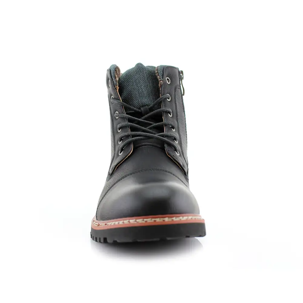 Faux-Leather Burnished Lace-Up Combat Boots