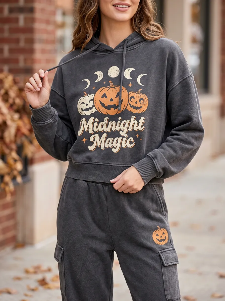 Women's Halloween Midnight Magic Pumpkin Moon Printed Lounge Set
