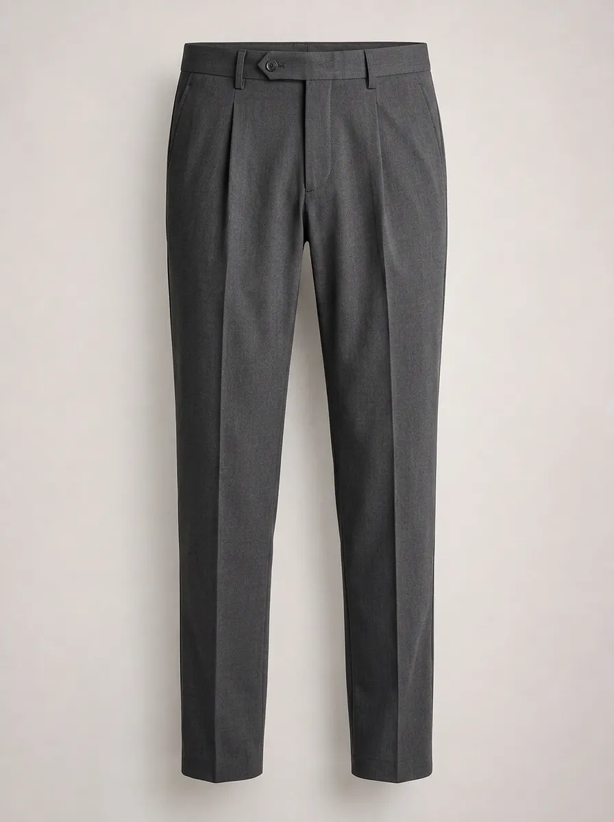 Men's Business Formal Grey Pleated Dress Trousers