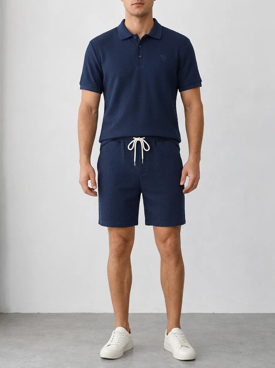 Men's Everyday Waffle Knit Textured Polo Shirt