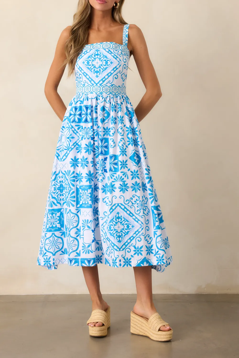 Aegean Blue Tile Midi Dress