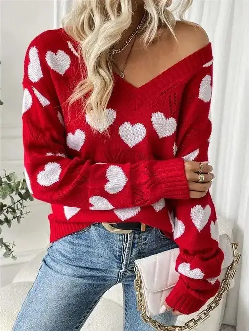 Layered Knit V Neck Sweater