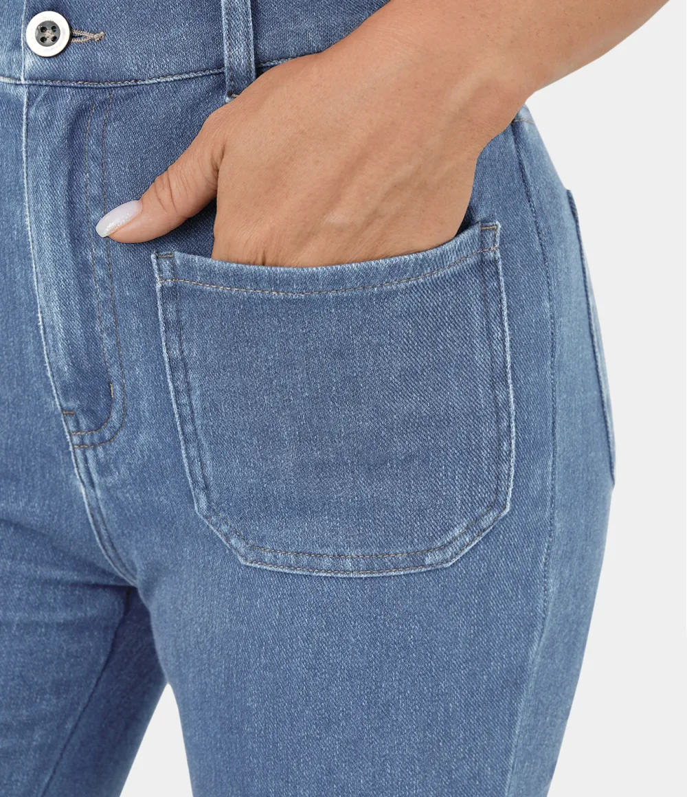 Magic High Waisted Button Pockets Stretchy Knit Casual Flare Jeans