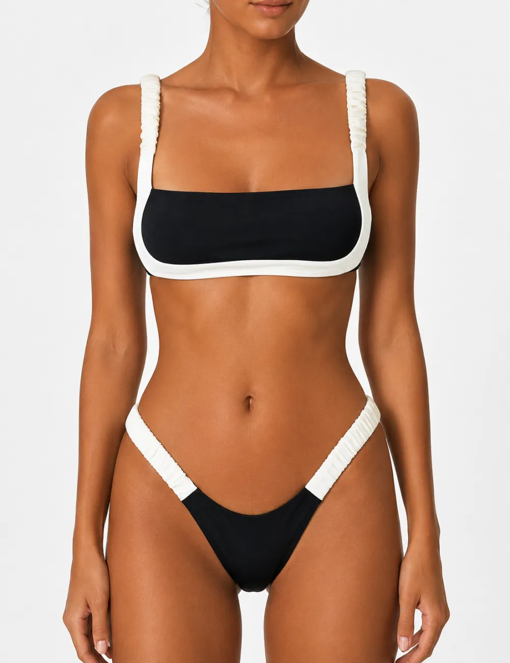Elegant Color Block High Cut Cheeky Bikini Set