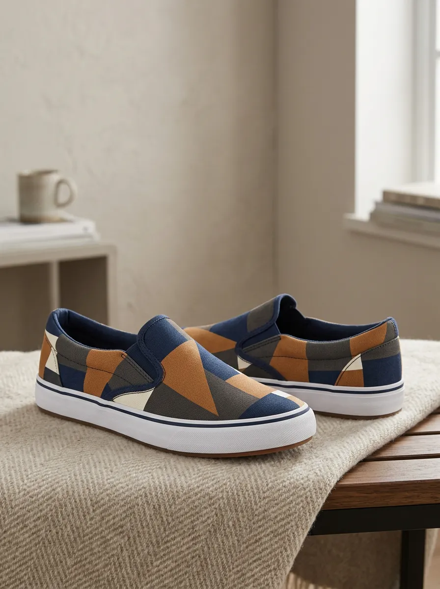 Men's Refined Geometric Pattern Colorblock Patterned Canvas Shoes