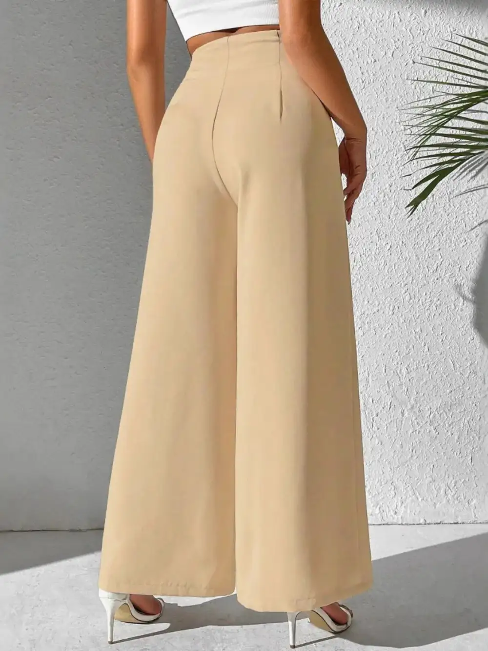 Textured Wide Leg High Waist Pants