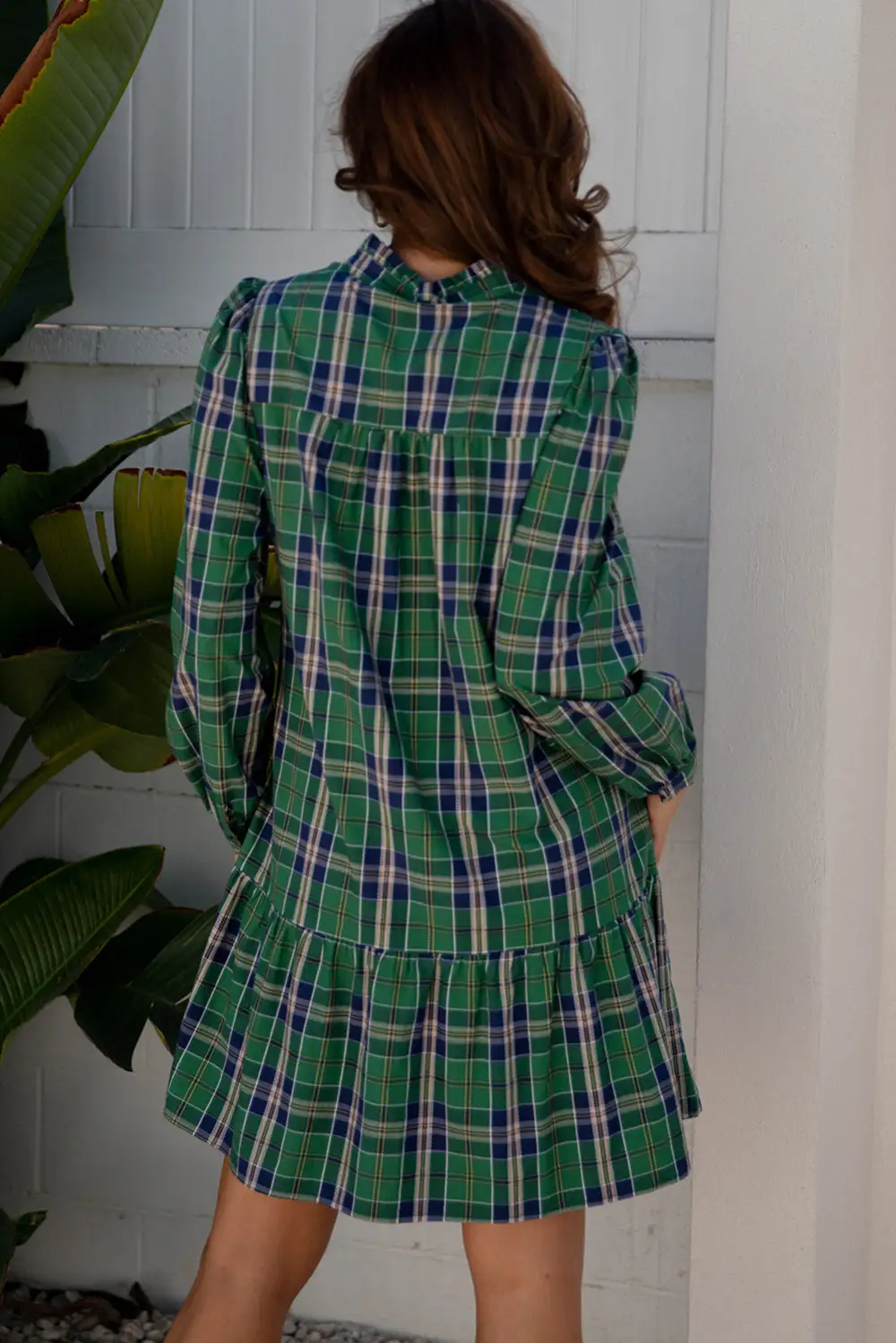 Relaxed Shape Plaid Printed Ruffle Mini Dress