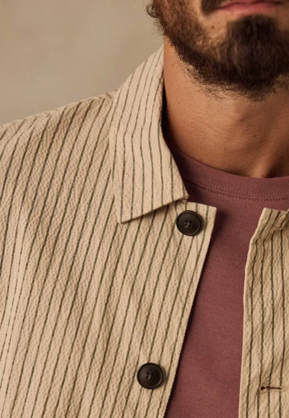Jacket-Seersucker Beige Rayures Vertes