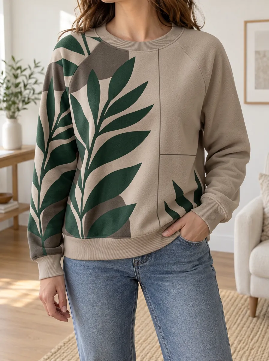 Women's Botanical Print Raglan Sweatshirt Fleece