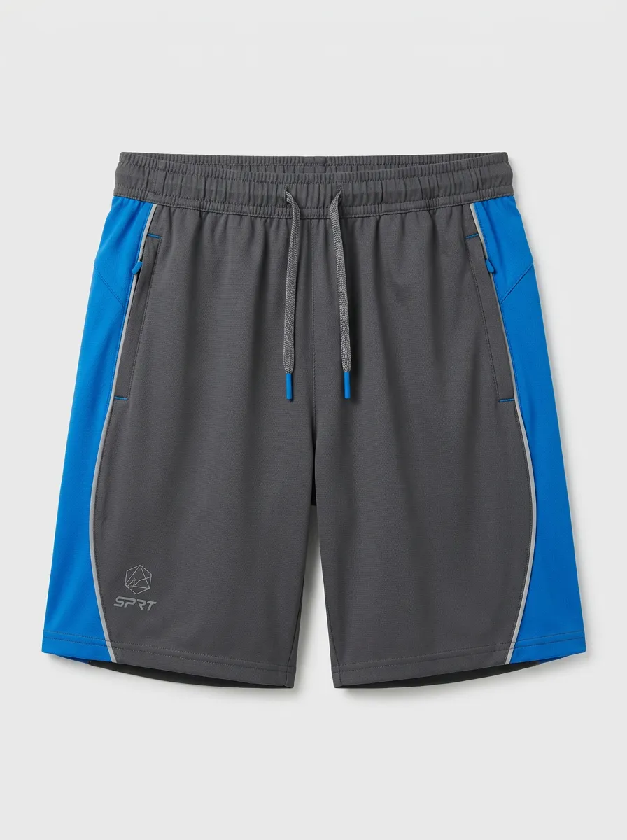 Men's Athletic Sport Gym Blue Grey Colorblock Printed Shorts