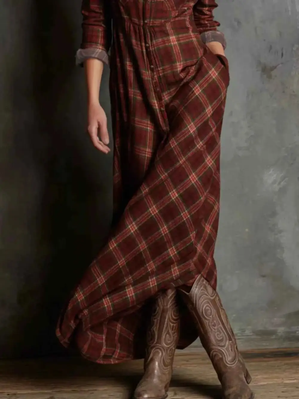 Plus Size Plaid Button Down Maxi Dress