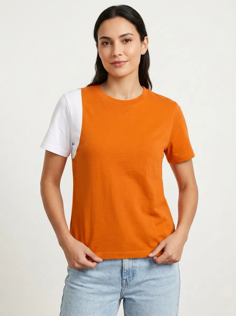 Women's Asymmetrical-Panel Crewneck T-Shirt