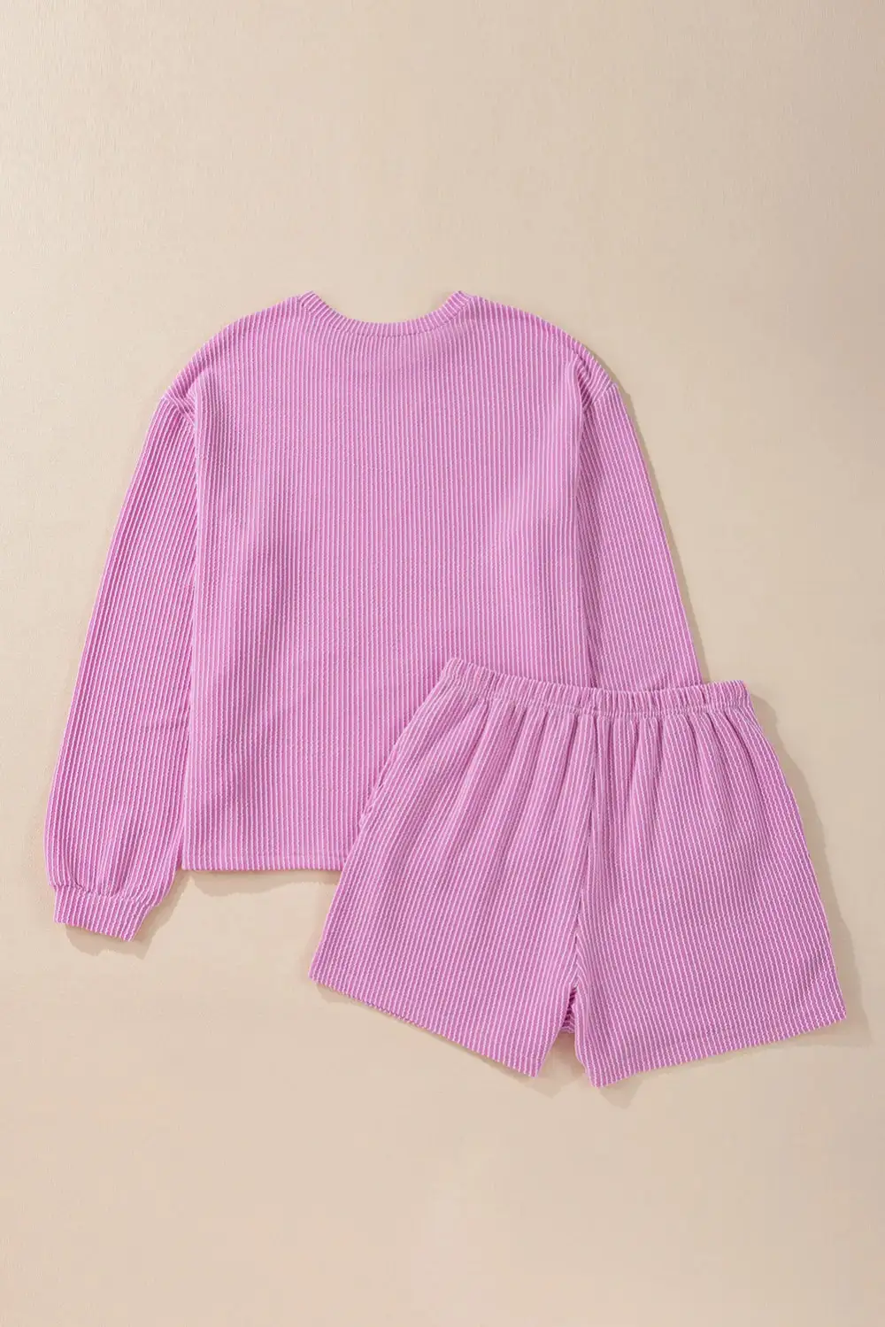 Round Neck Long Sleeve Top And Shorts Set
