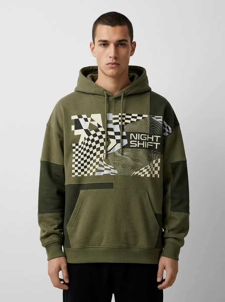 Streetwear Topographic Checkerboard Men's Graphic Hoodie