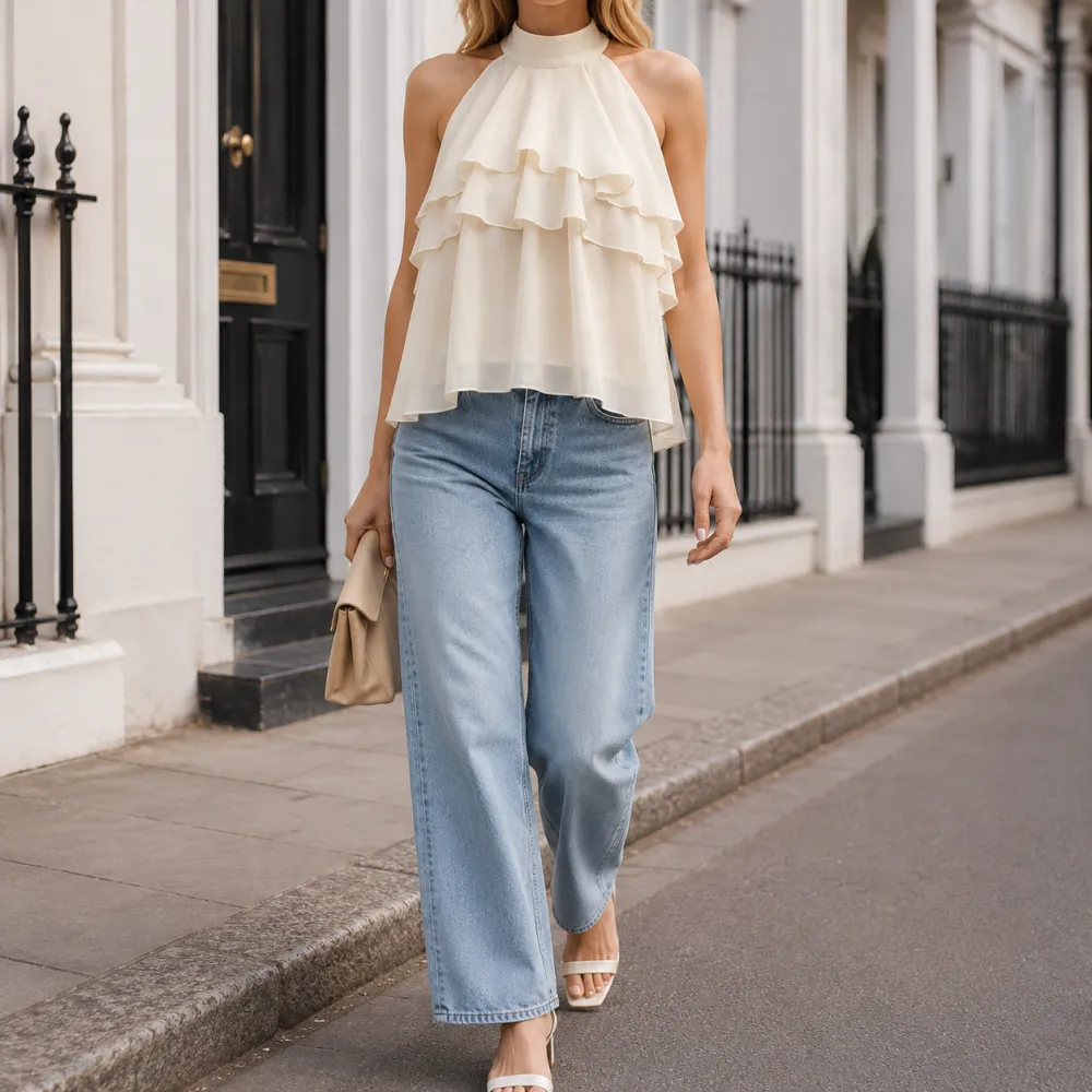 Ruffled Halter Blouse