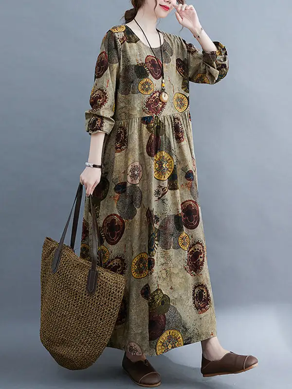 Artistic Printed Long Neck Maxi Dress
