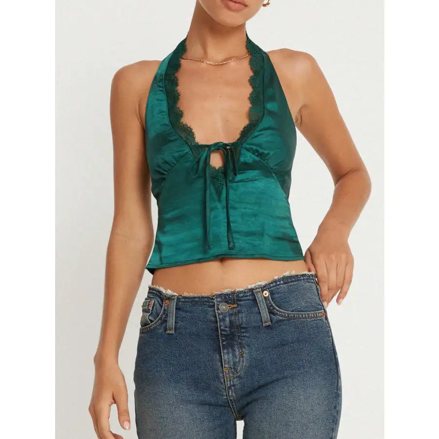 Lace Detail Halter Neck Tank