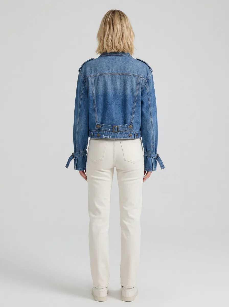 Women's Vintage Style Chain Detail Denim Jacket