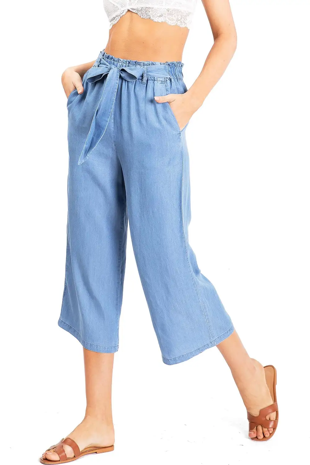 Blush Pink Chambray Tie - Waist Culottes
