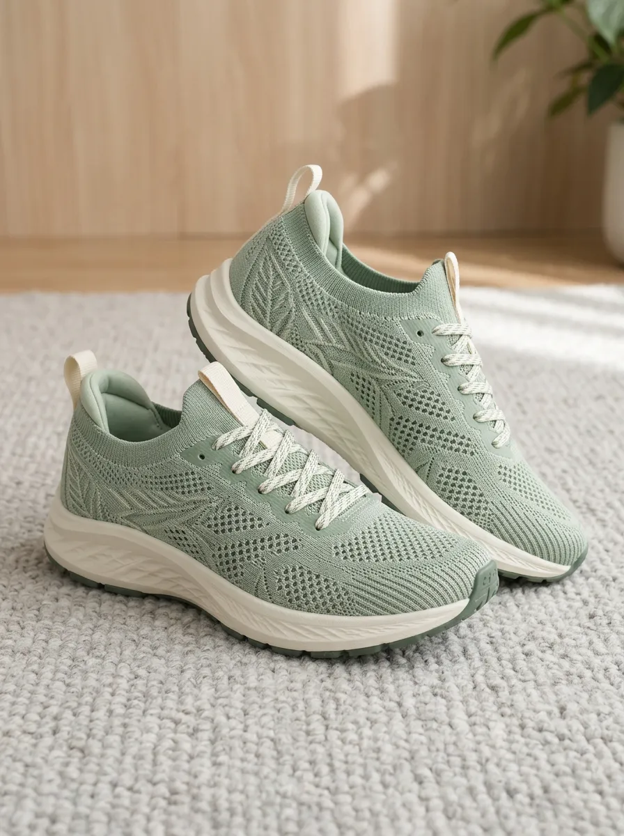Women's Stride Leaf Pattern Knitted Running Shoes Sneakers