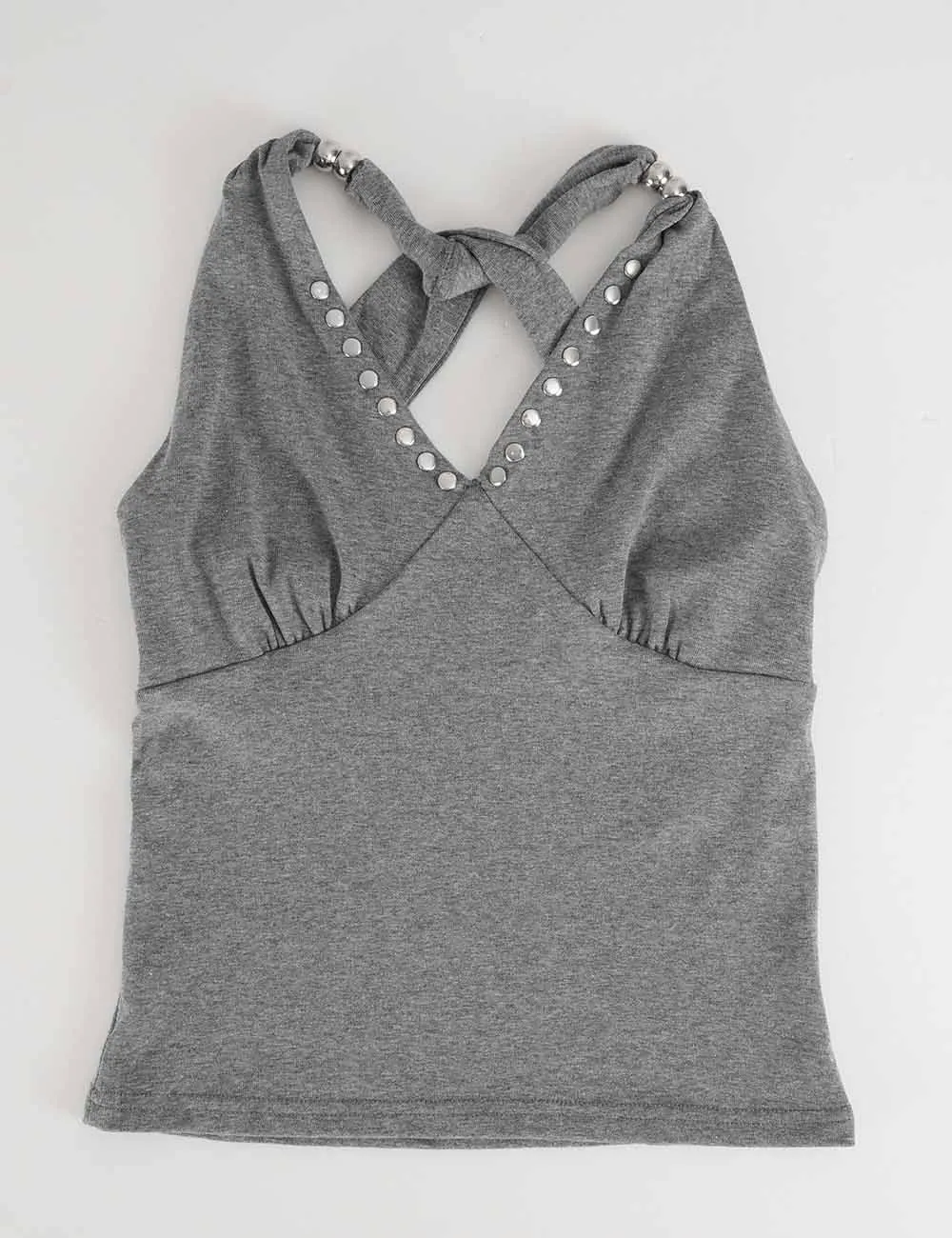 Chic Metal Stud Halter Neck Sleeveless Top