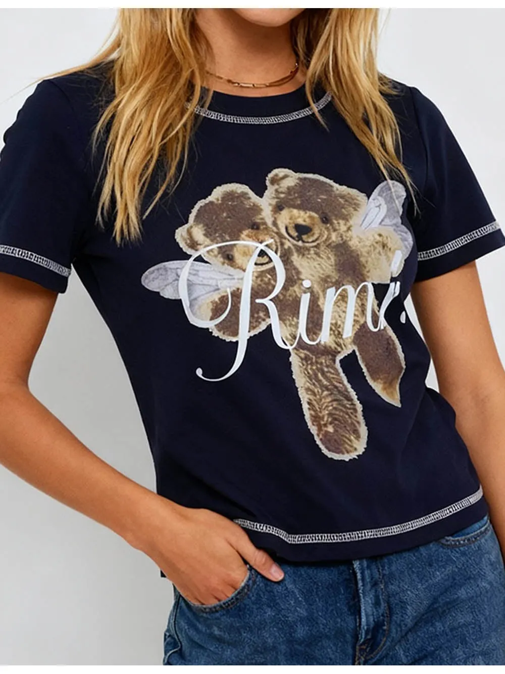 Chic Bear Pullover Short Sleeves Crop T-shirt