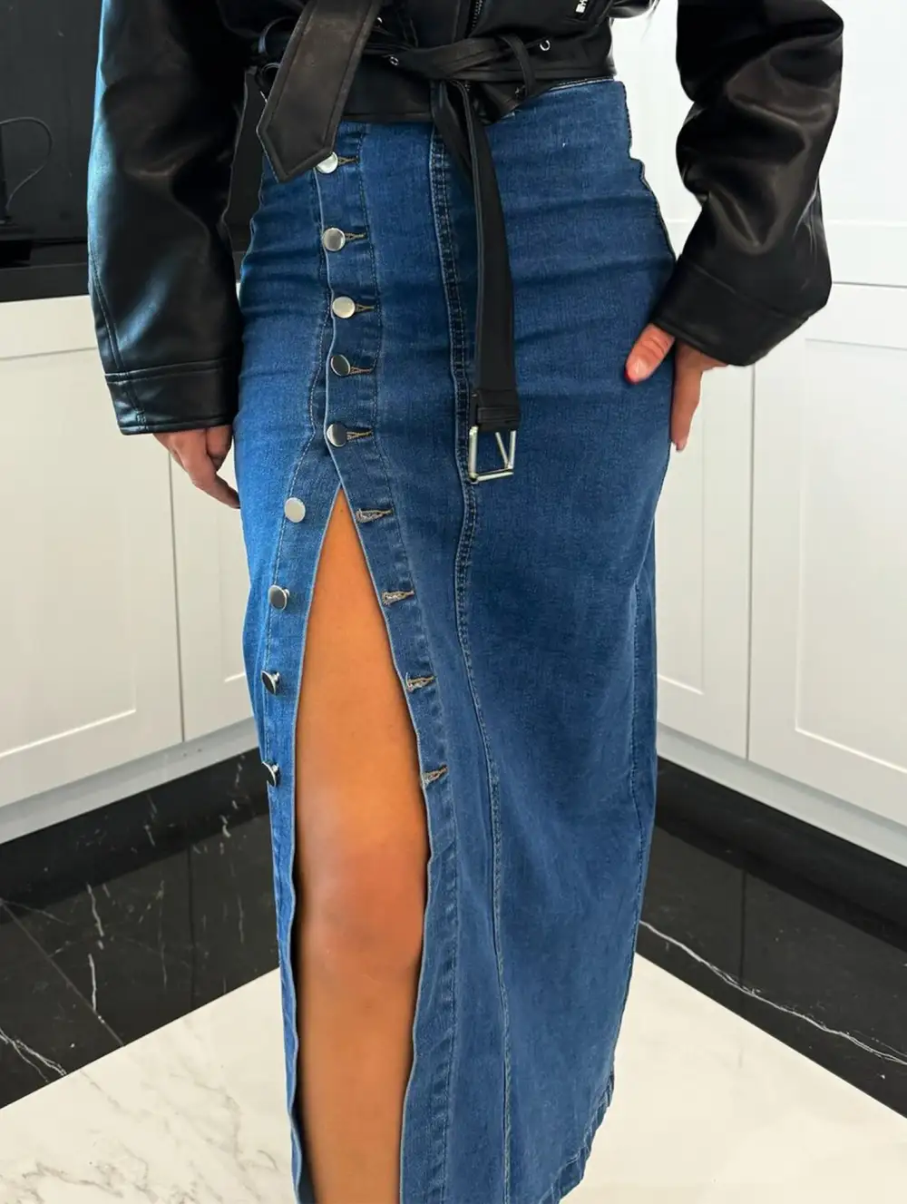 Denim Slit Midi Skirt