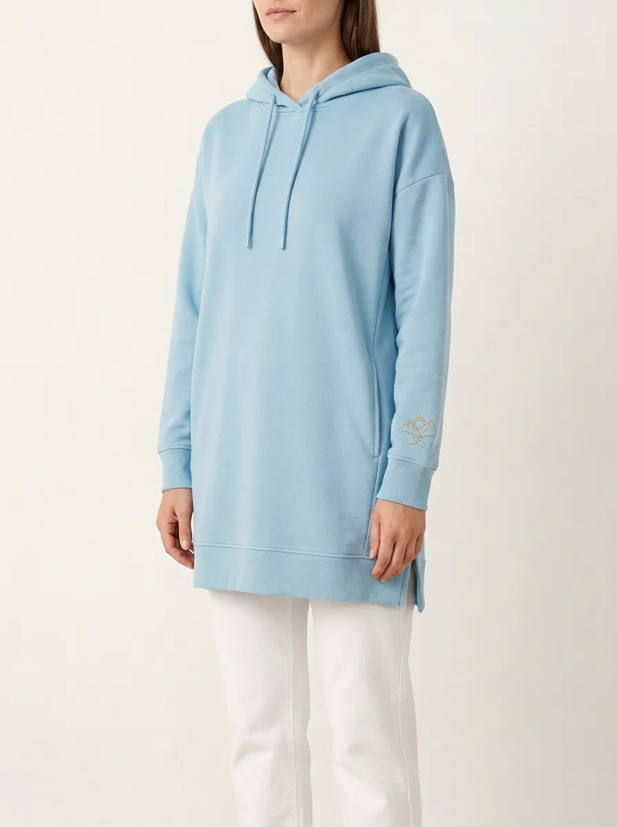 Women's Mountain-Sun Sleeve-Embroidered Side-Slit Hoodie