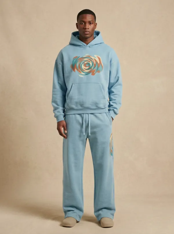 Men's Streetwear Abstract Swirl Printed Hoodie Sweatpants Set