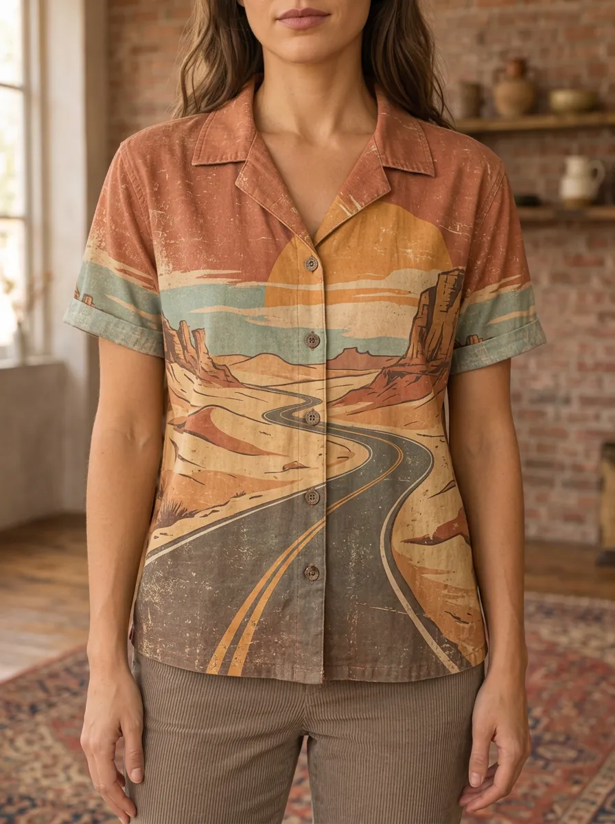 Women's Desert Road Trip Landscape Printed Shirt