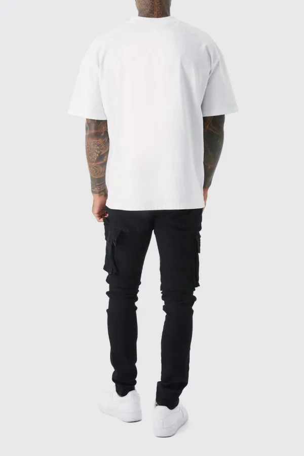 True Black Skinny Stretch Carpenter Cargo Jean