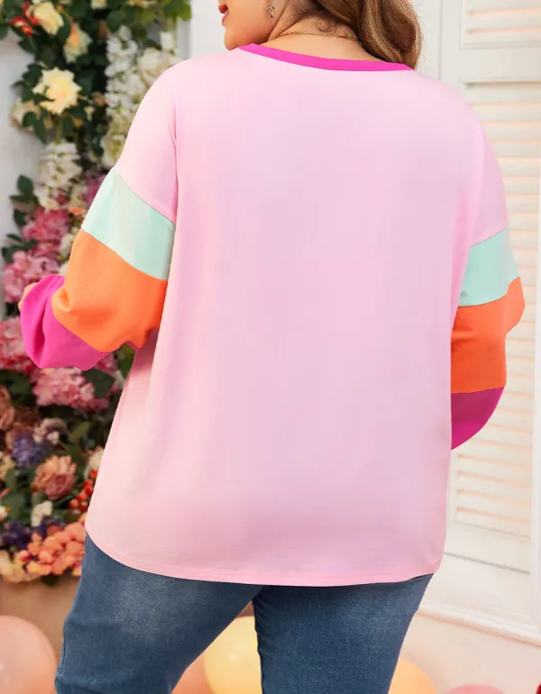 Colorblock Long Sleeve Patchwork Women's Top
