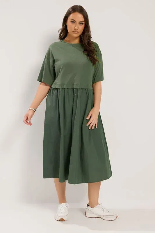 Khaki Green Poplin Midi Dress