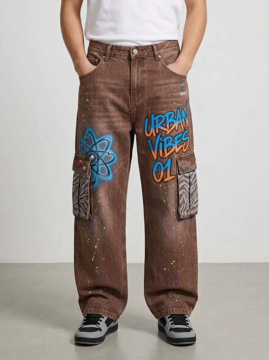 Men's Streetwear Urban Vibes Atom Graffiti Graphic Cargo Jeans