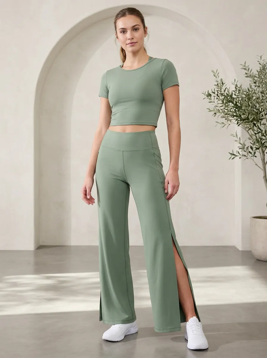 Women's Wide Leg High Waist Side Slit Yoga Sport Pants