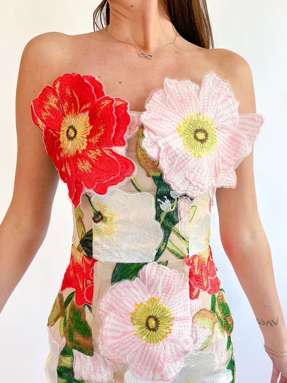 Strapless Midi Detail Dress Trim