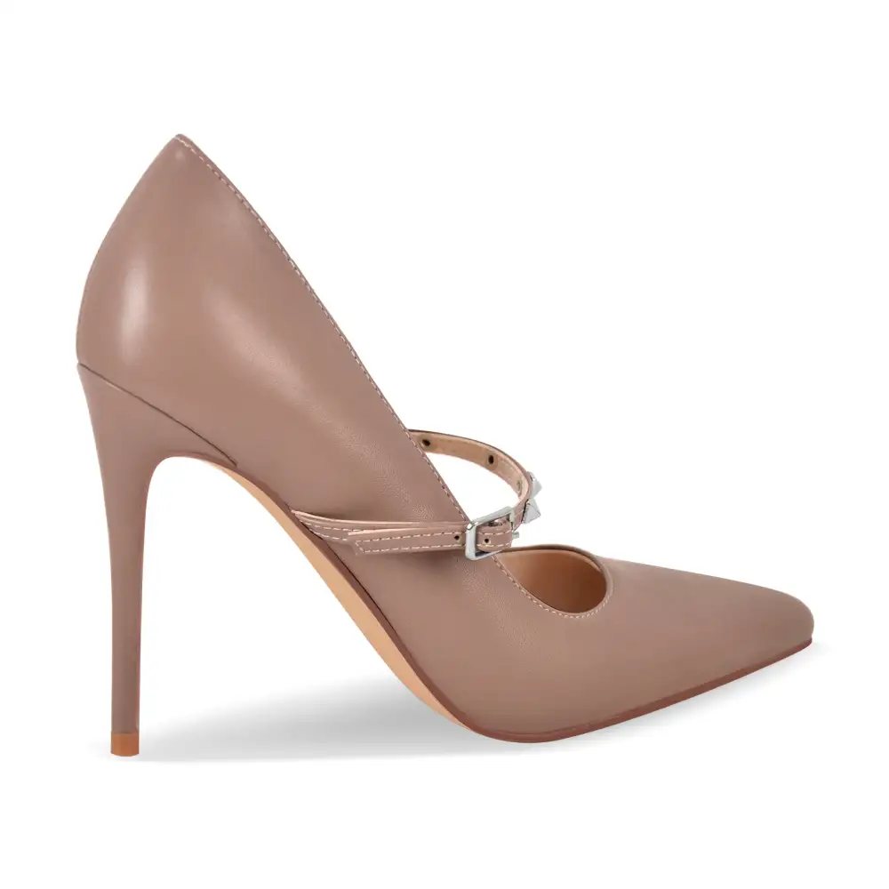 Rivet Pointed Toe Stiletto Buckle Strap Pumps