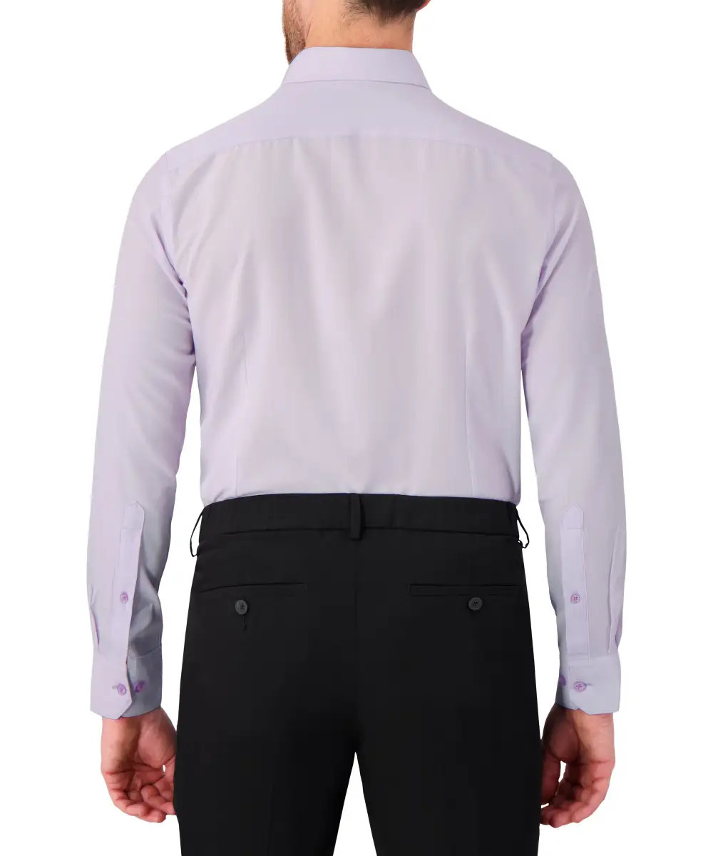 Classic Twill-Print Four-Way-Stretch Modern-Fit Men's Dress Shirt