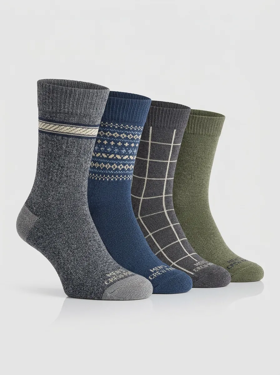 Versatile Crew Patterned Collection Men's Four Pair Socks