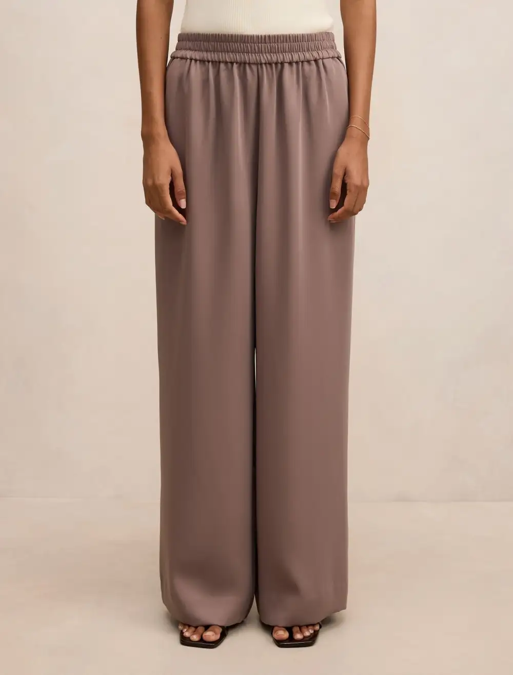 Light Taupe Petite Elastic Waist Pants