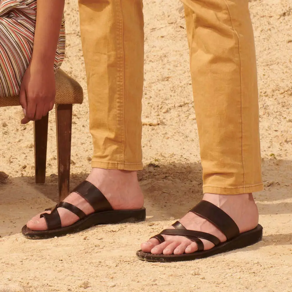 Leather Toe Loop Slide Sandals