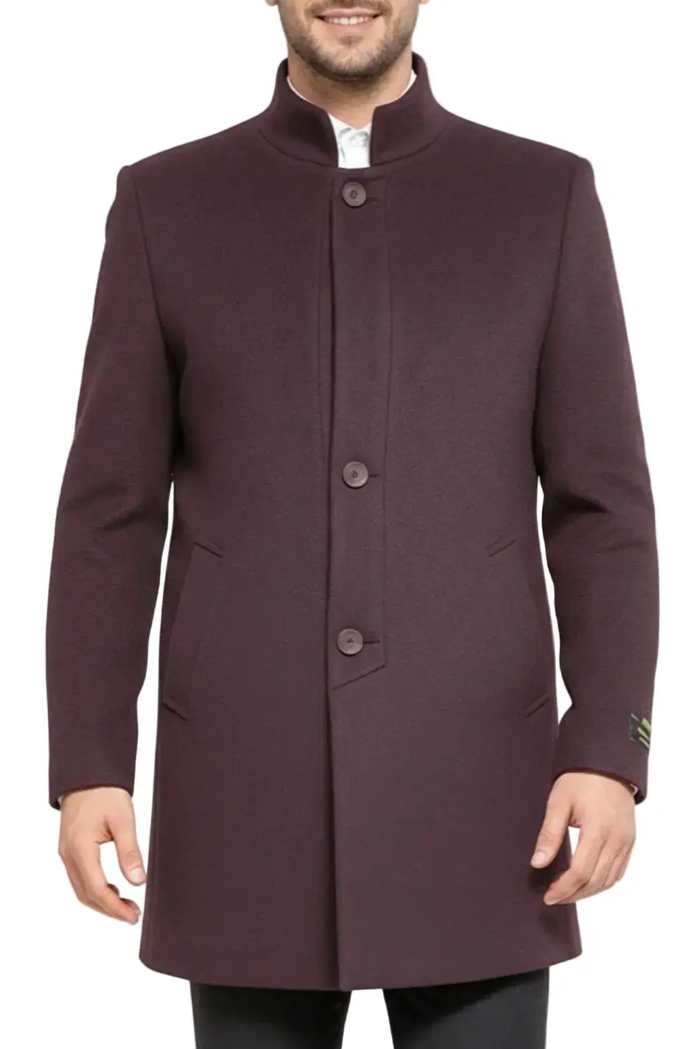 Burgundy Slim Fit Wool Single Breasted Coat