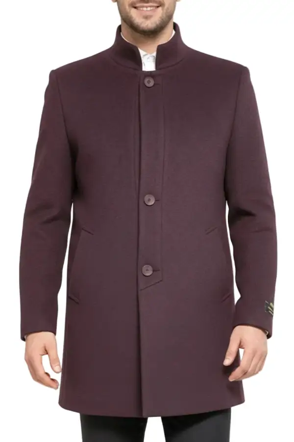 Burgundy Slim Fit Wool Single Breasted Coat
