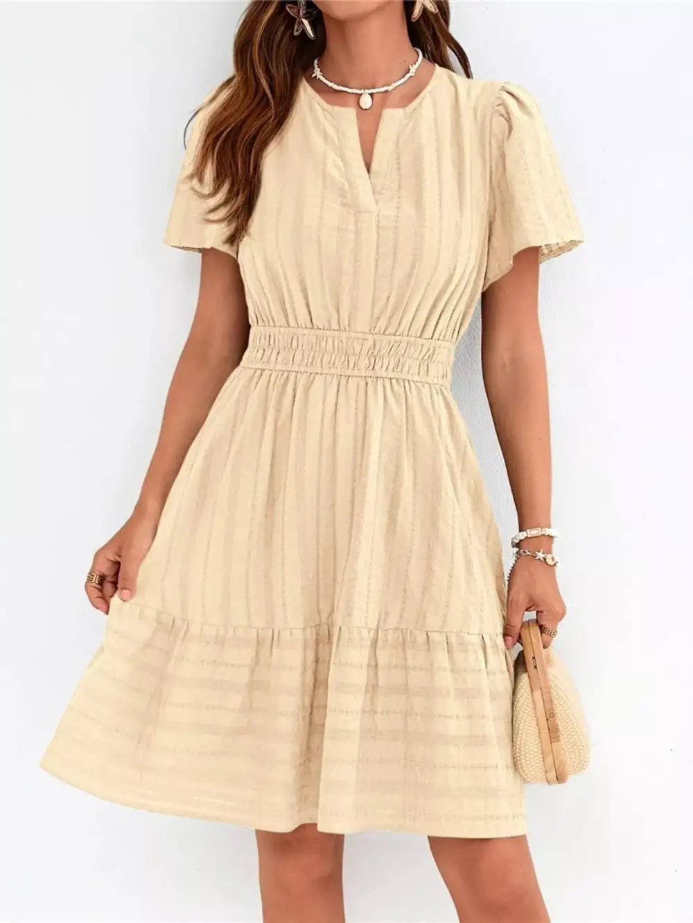 Tiered Smocked Short Sleeve Casual Dress